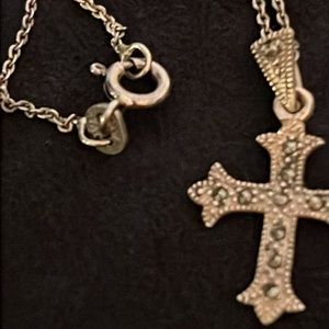 Vintage Sterling Silver 925 & hematite cross pendant & necklace Italy